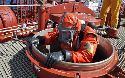 Man in Small Space for Confined Space Training Construction